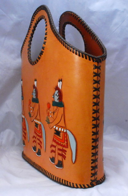 Kachina Purse , Tote Hand Bag, Hand Tooled, Painted Leather , excellent