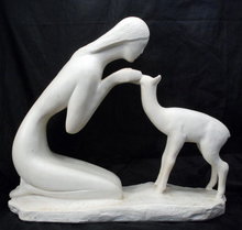 Mexican or Indian Woman with Fawn Porcelain Sculpture, Signed La Pointe by Mark LaPointe and Austin Productions