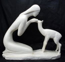 Mexican or Indian Woman with Fawn Porcelain Sculpture, Signed La Pointe by Mark LaPointe and Austin Productions