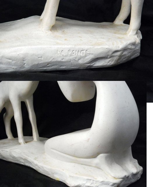 Mexican or Indian Woman with Fawn Porcelain Sculpture, Signed La Pointe by Mark LaPointe and Austin Productions