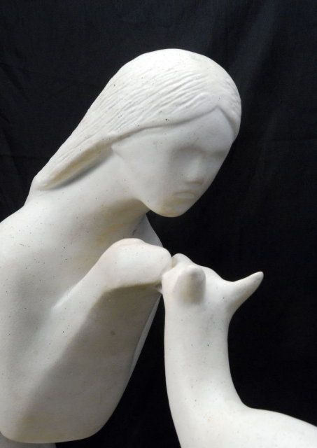 Mexican or Indian Woman with Fawn Porcelain Sculpture, Signed La Pointe by Mark LaPointe and Austin Productions