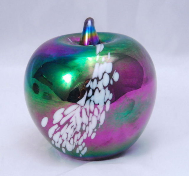 Iridescent Glass Apple Paperweight (solid glass)