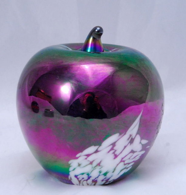 Iridescent Glass Apple Paperweight (solid glass)