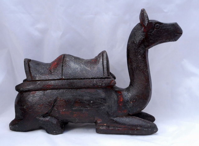 Rustic Folk Art Hand Carved Wooden Camel with old dark finish PRICE REDUCTION!