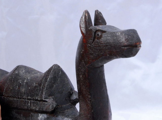 Rustic Folk Art Hand Carved Wooden Camel with old dark finish PRICE REDUCTION!