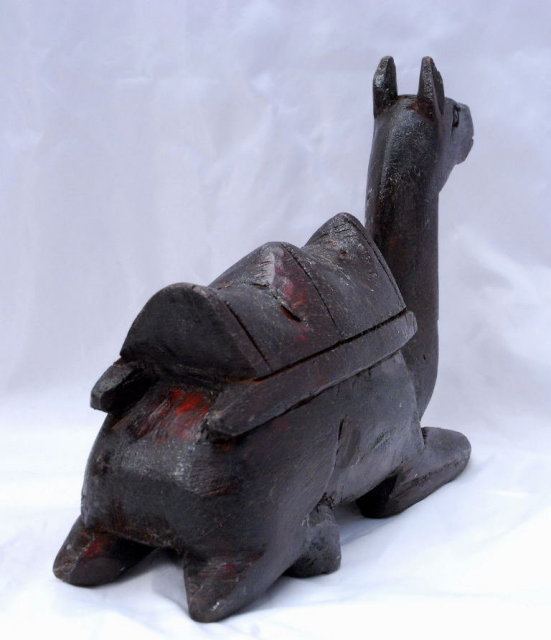 Rustic Folk Art Hand Carved Wooden Camel with old dark finish PRICE REDUCTION!