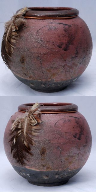 Fire Song Studio Pottery Vase with Rabbit & Feathers PRICE REDUCTION!