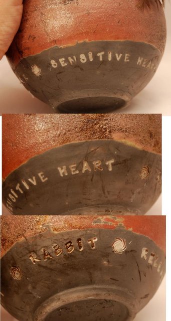 Fire Song Studio Pottery Vase with Rabbit & Feathers PRICE REDUCTION!