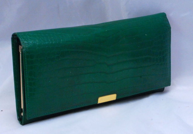 Vintage Green Pressed Leather Pocket Book Wallet , with matching coin purse Made in Japan