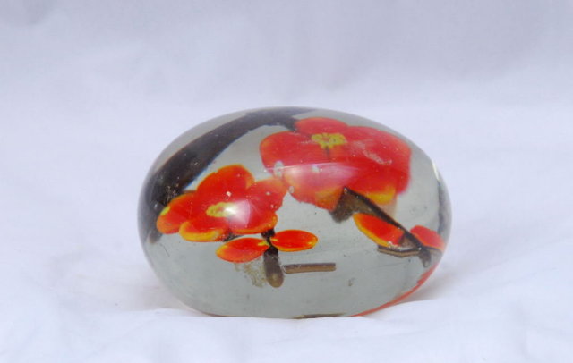 Flower in glass paperweight.