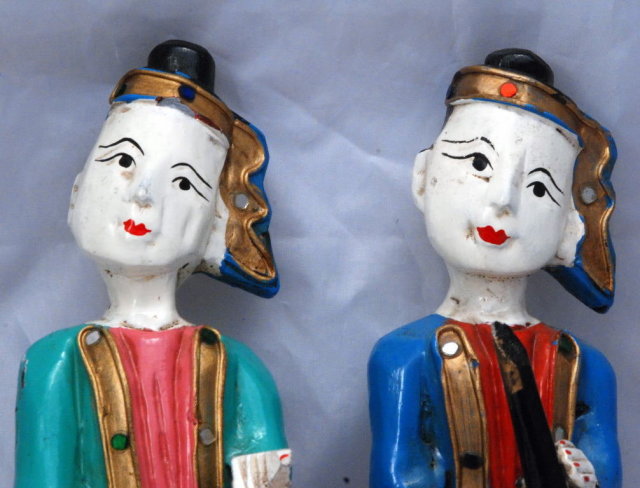 Old Asian Folk Art Wall Plaques of Painted Wood