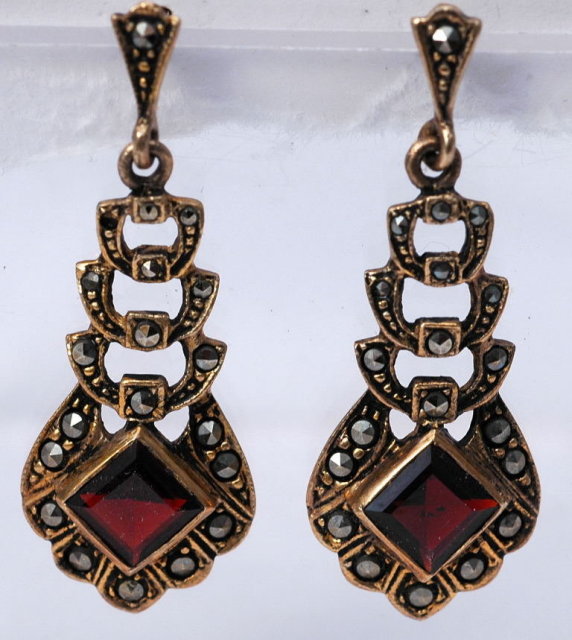 Sterling Vermeil Garnet Earrings with Marcasites
