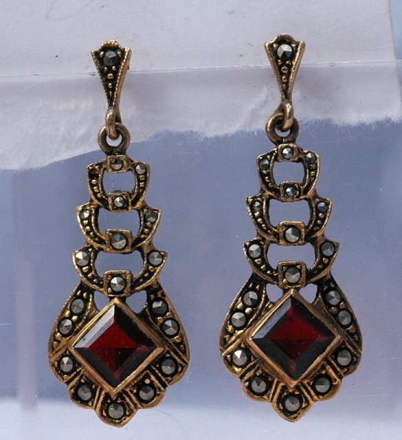 Sterling Vermeil Garnet Earrings with Marcasites