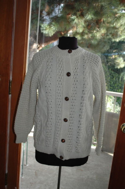 Traditional 100% Hand-knit Irish Fisherman's Clan Cardigan Sweater made in Ireland by Donegal Handcrafz