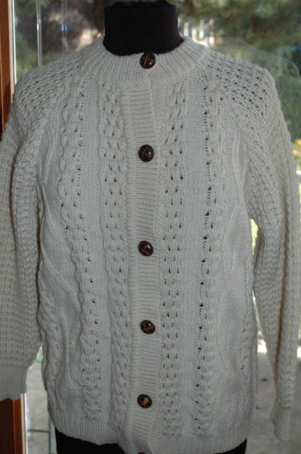 Traditional 100% Hand-knit Irish Fisherman's Clan Cardigan Sweater made in Ireland by Donegal Handcrafz