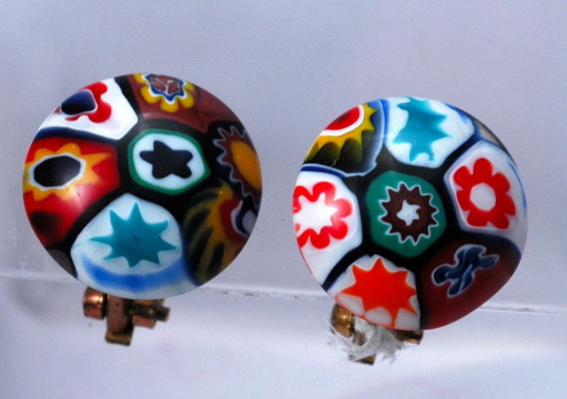 Vintage Italian Millefiori Glass Clip On Earrings