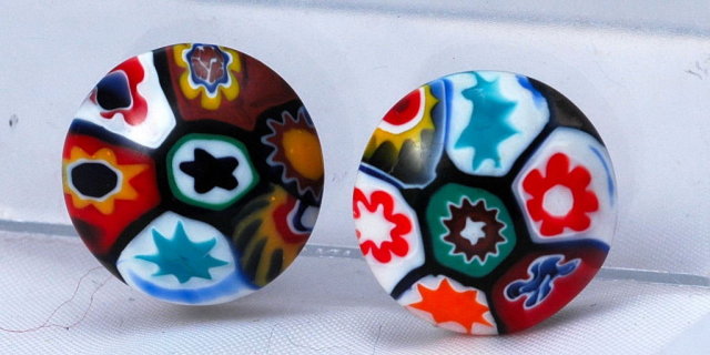 Vintage Italian Millefiori Glass Clip On Earrings