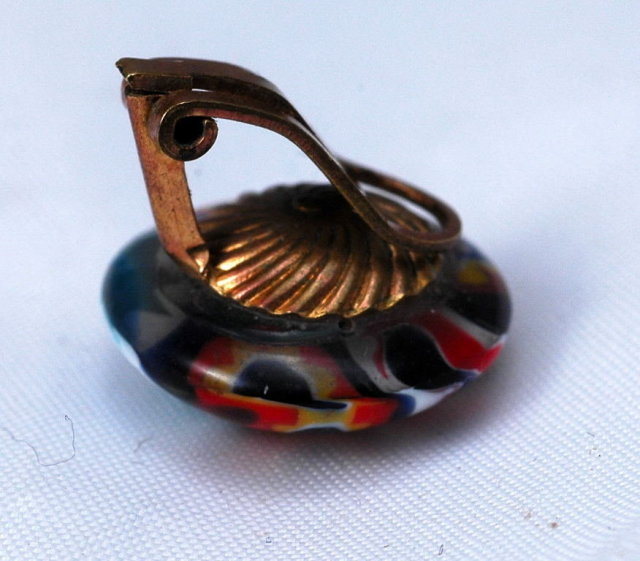 Vintage Italian Millefiori Glass Clip On Earrings