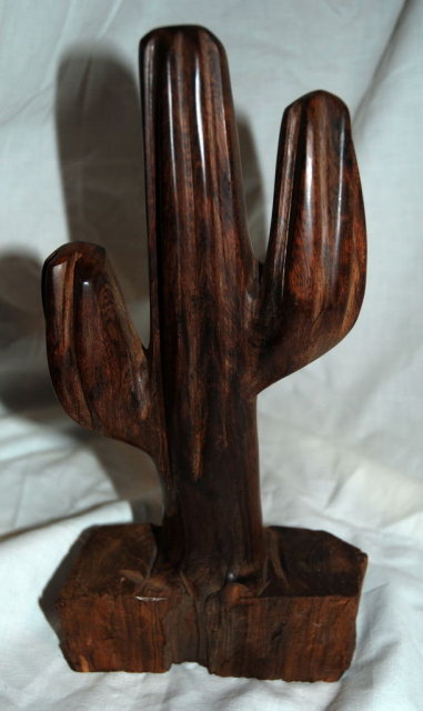 Hand Carved Iron Wood Saguaro Cactus Sculpture , Folk Art