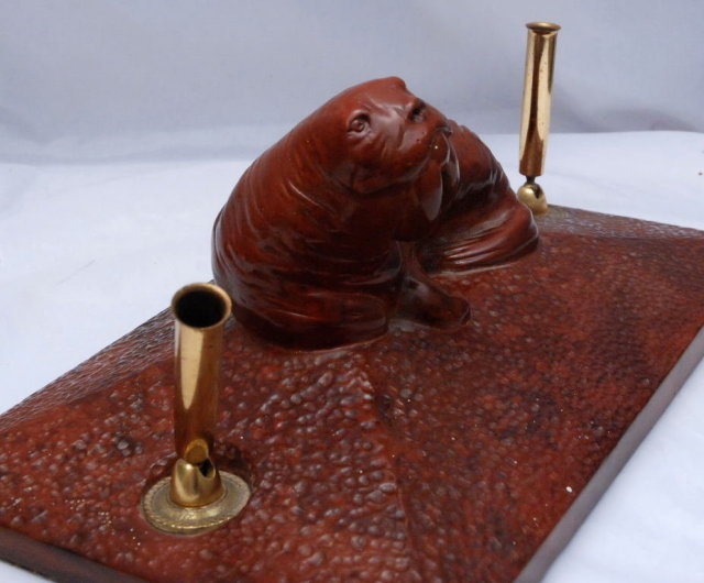 Walrus Sculpture Desk Set Pen Holder, Heavy Pottery from Thorn Canada