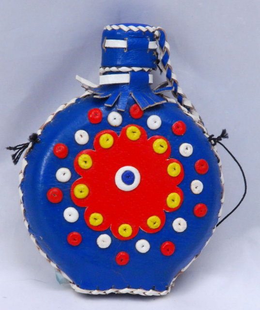 Hand made Leather Stitched Over Glass Bottle Flask