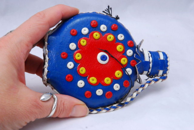 Hand made Leather Stitched Over Glass Bottle Flask