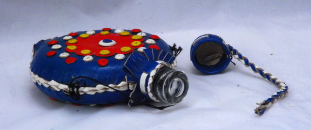 Hand made Leather Stitched Over Glass Bottle Flask