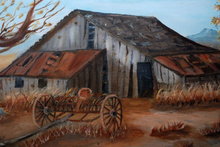 Old Abandoned Barn Scene Oil Painting on Canvas