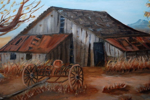 Old Abandoned Barn Scene Oil Painting on Canvas