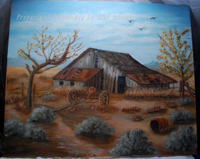 Old Abandoned Barn Scene Oil Painting on Canvas