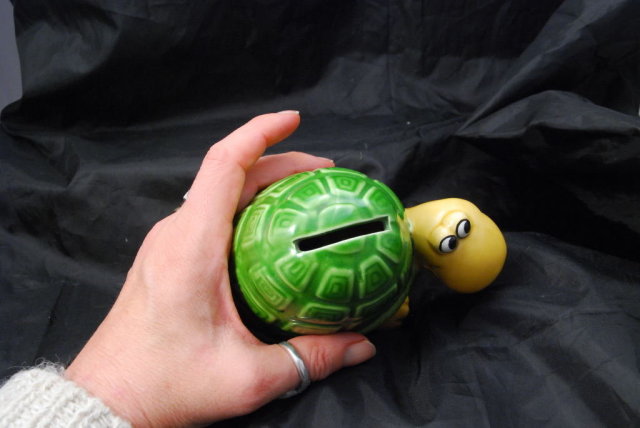Whimsical Ceramic Turtle Bank Papel of California , made in Japan