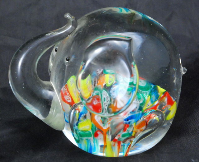 Millefiori Glass Elephant Paperweight , Murano