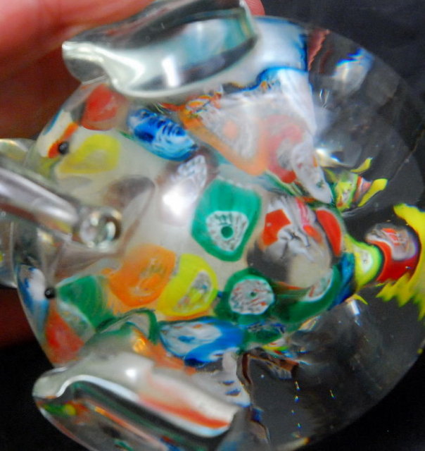 Millefiori Glass Elephant Paperweight , Murano