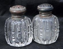 Antique Victorian Brilliant Cut Crystal Salt & Pepper Shakers /Sterling Tops