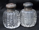 Antique Victorian Brilliant Cut Crystal Salt & Pepper Shakers /Sterling Tops