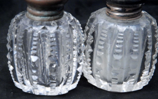 Antique Victorian Brilliant Cut Crystal Salt & Pepper Shakers /Sterling Tops