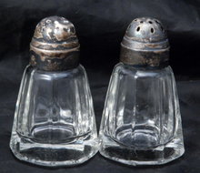 Paneled Crystal Salt & Pepper Shakers with Silver Dome Lids