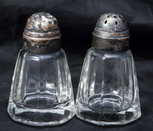 Paneled Crystal Salt & Pepper Shakers with Silver Dome Lids