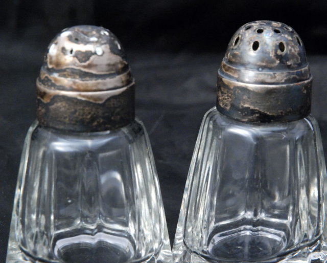 Paneled Crystal Salt & Pepper Shakers with Silver Dome Lids