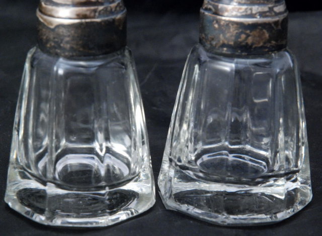 Paneled Crystal Salt & Pepper Shakers with Silver Dome Lids