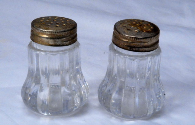 Minature Crystal Salt & Pepper Shakers with Silver Lids