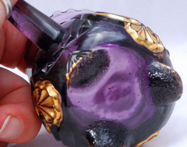 Elegant Amethyst Glass Pressed Glass Creamer with Gold Trim