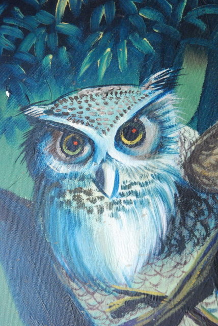 Owl Oil Painting on Canvas signed Tnaka * PRICED REDUCED! **