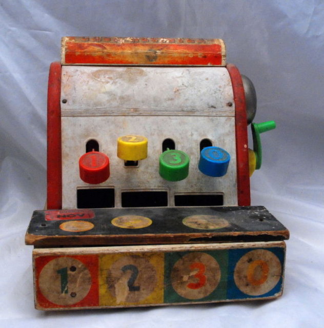 Old Wooden Toy Cash Register,# 972 Fisher Price