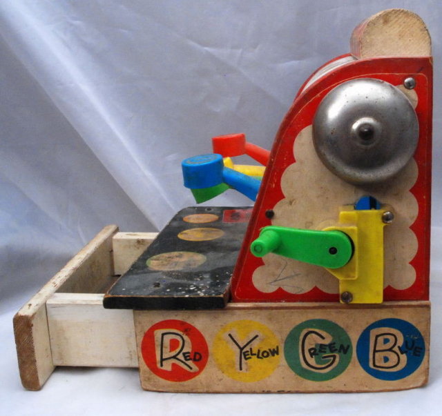 Old Wooden Toy Cash Register,# 972 Fisher Price