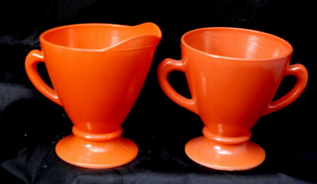 Retro Vintage Anchor Hocking Orange Glass Creamer & Sugar Set