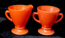 Retro Vintage Anchor Hocking Orange Glass Creamer & Sugar Set