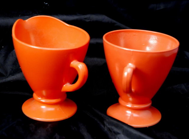 Retro Vintage Anchor Hocking Orange Glass Creamer & Sugar Set