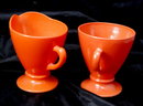 Retro Vintage Anchor Hocking Orange Glass Creamer & Sugar Set