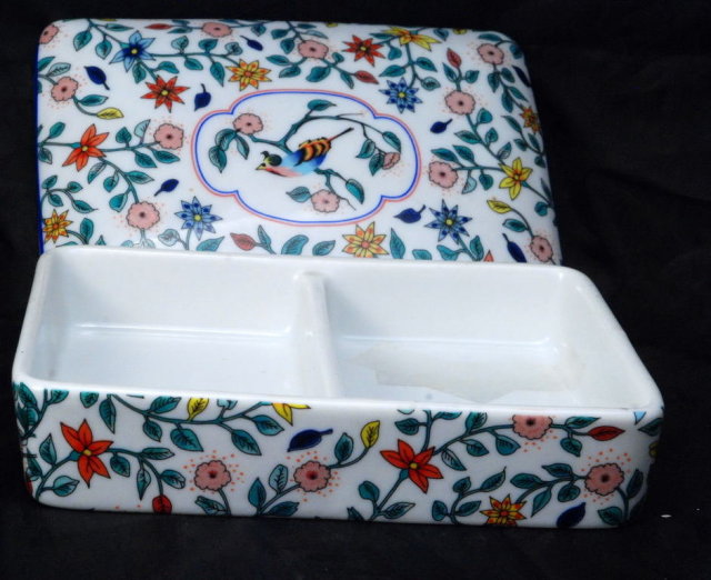 Vintage Neiman Marcus Porcelain Divided Card Box